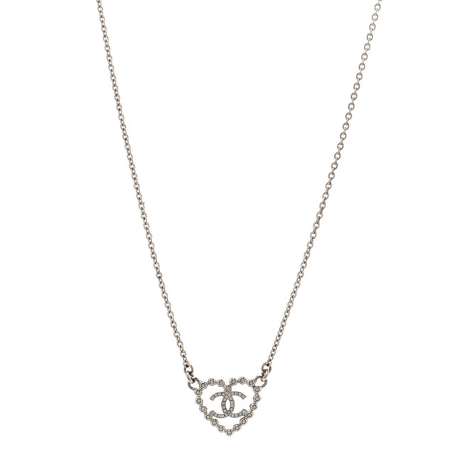 Crystal CC Heart Necklace Silver Hover Image