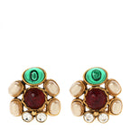Gripoix Pearl Crystal Clip On Earrings Gold Multicolor