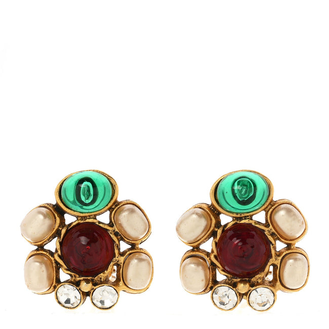 Gripoix Pearl Crystal Clip On Earrings Gold Multicolor Hover Image
