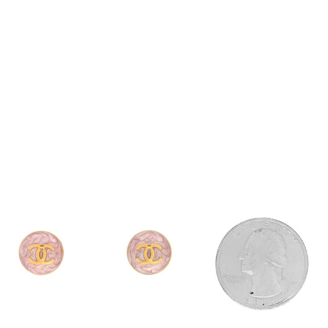 Metal Enamel CC Round Earrings Gold Pink Main Image