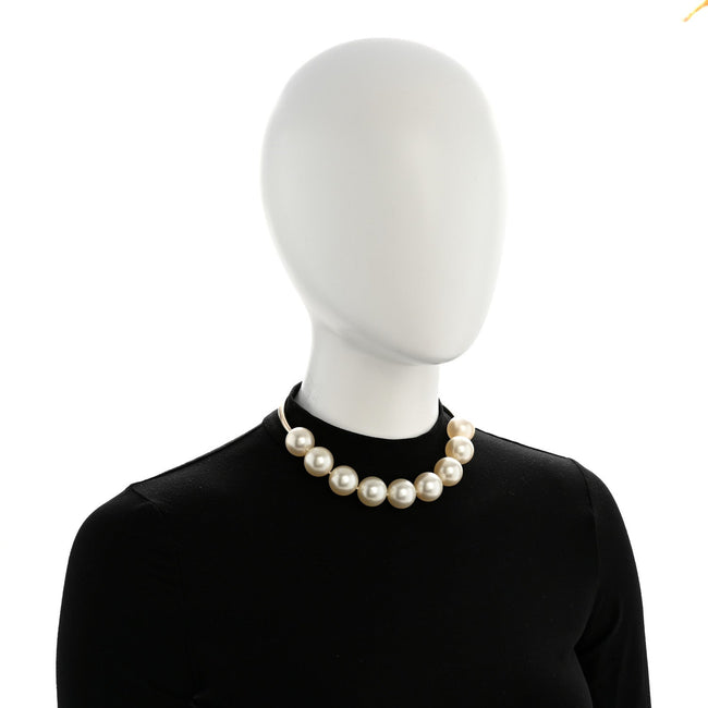 Metal Giant Pearl Choker Necklace Gold White Main Image