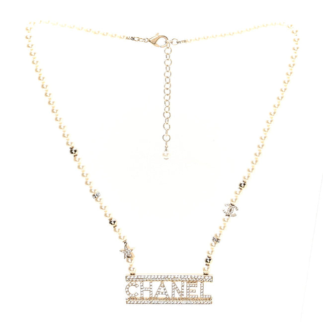 Crystal Pearl Star Logo Necklace Gold Hover Image