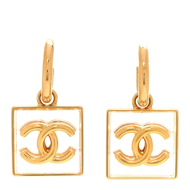 Metal Resin CC Square Drop Earrings Gold Transparent Hover Image