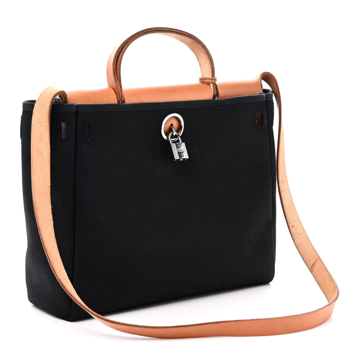 Toile Vache Calfskin Herbag 30 PM Black Natural