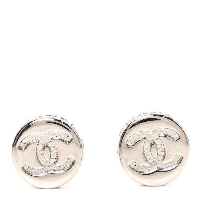 Metal Round CC Earrings Silver Hover Image