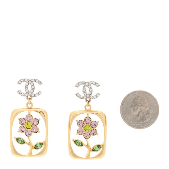 Crystal CC Flower Earrings Purple Green Gold Silver Main Image