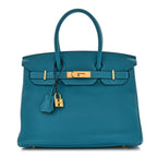 Taurillon Clemence Birkin 30 Turquoise
