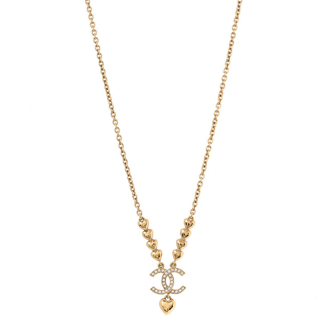Crystal CC Heart Link Pendant Necklace Gold Hover Image