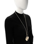 Metal CC Heart Locket Necklace Gold