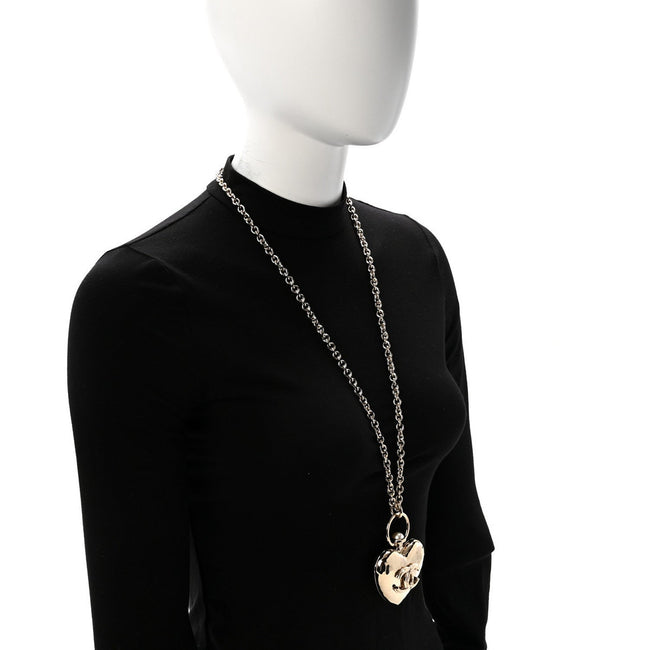 Metal CC Heart Locket Necklace Gold Main Image