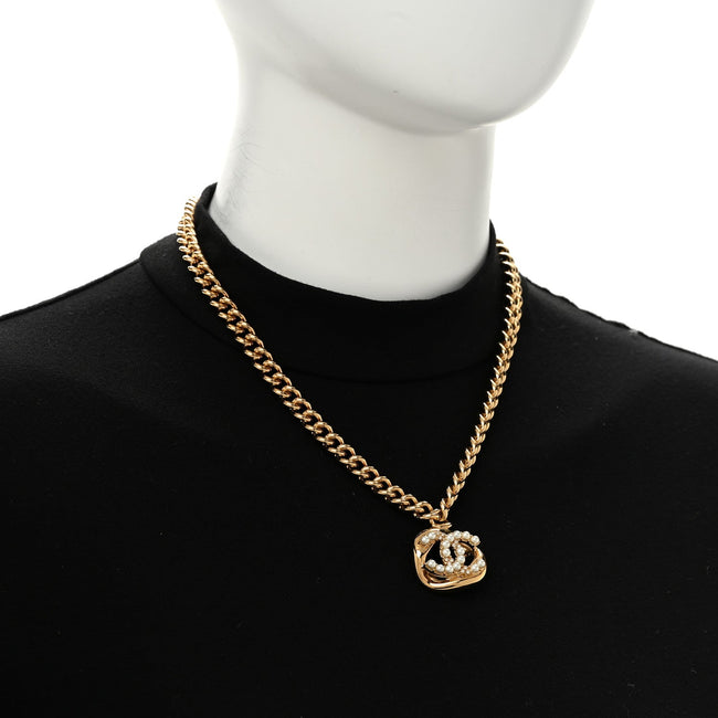 Metal Crystal Pearl Chain Link CC Necklace Gold Main Image