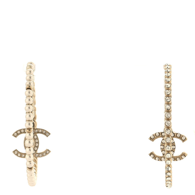 Crystal Pearl CC Drop Hoop Earrings Gold Pearly White Hover Image