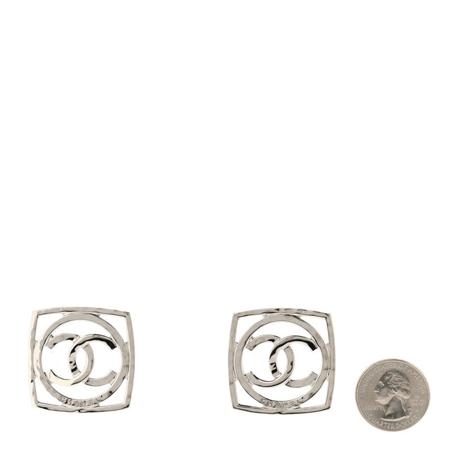 Metal Square CC Earrings Silver Main Image