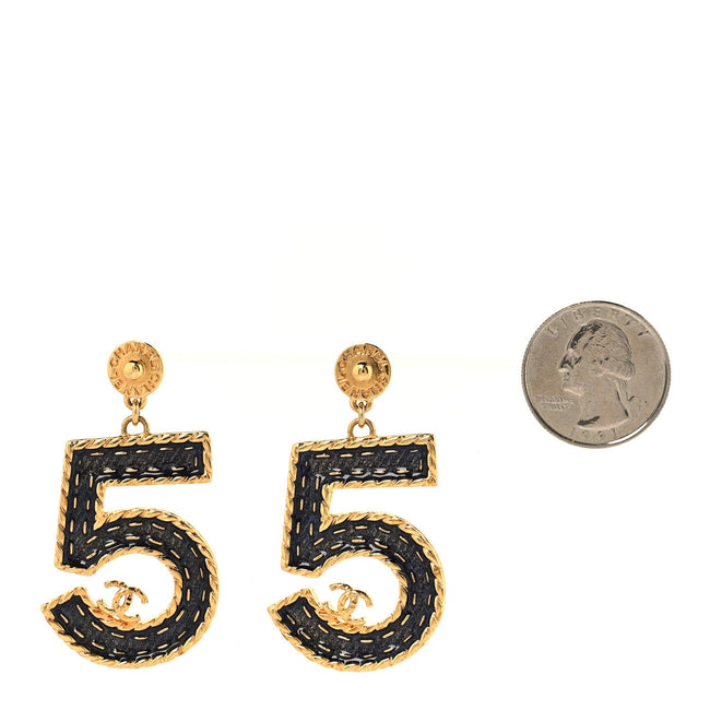 Metal Enamel CC No 5 Rope Drop Earrings Gold Denim Blue Main Image