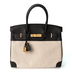 Toile H Swift Birkin 30  Ecru Bai Brun