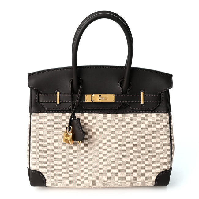 Toile H Swift Birkin 30  Ecru Bai Brun Hover Image
