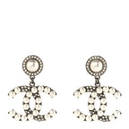 Pearl Crystal CC Drop Earrings Silver
