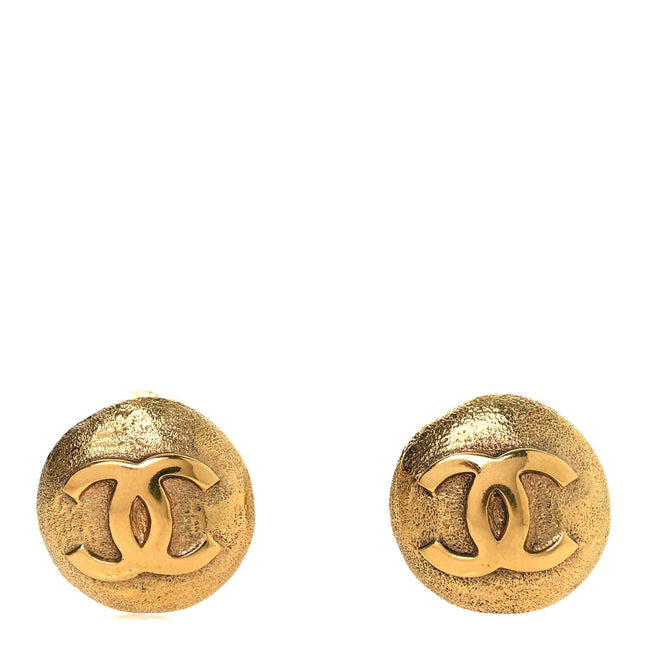 Round CC Clip On Earrings Gold Hover Image