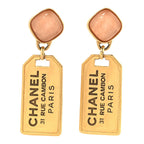 CC Tags Drop Earrings Gold Pink