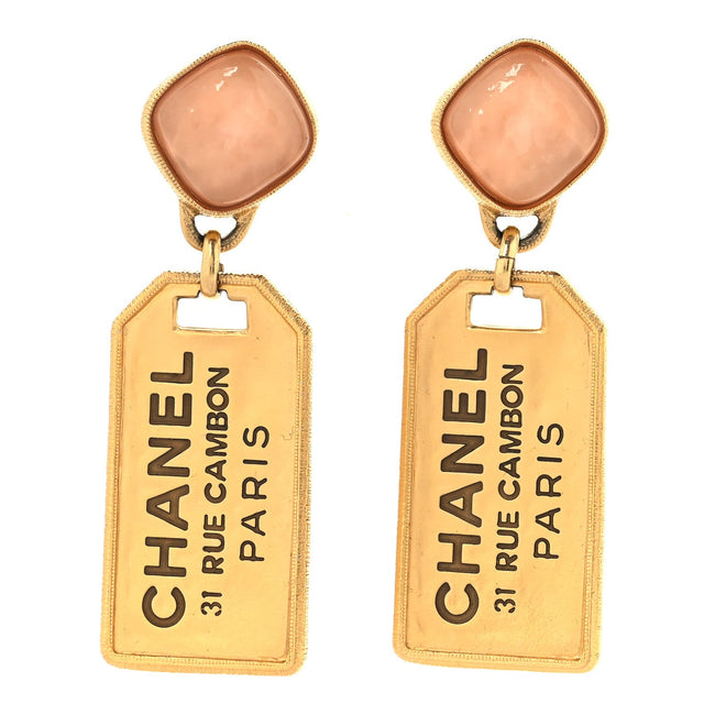 CC Tags Drop Earrings Gold Pink Hover Image