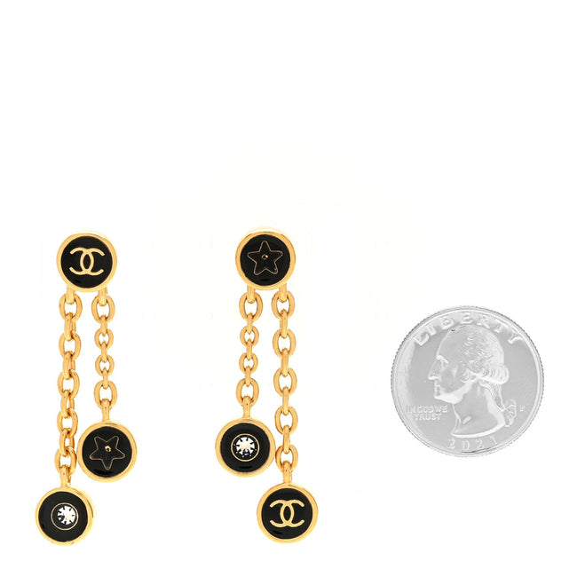 Metal Enamel CC Drop Earrings Black Gold Main Image