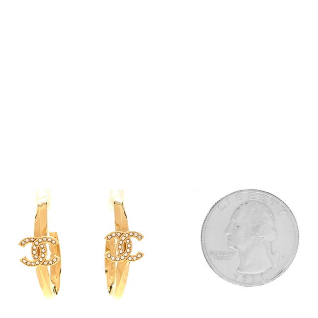 Metal Crystal Studded CC Hoop Earrings Gold Main Image
