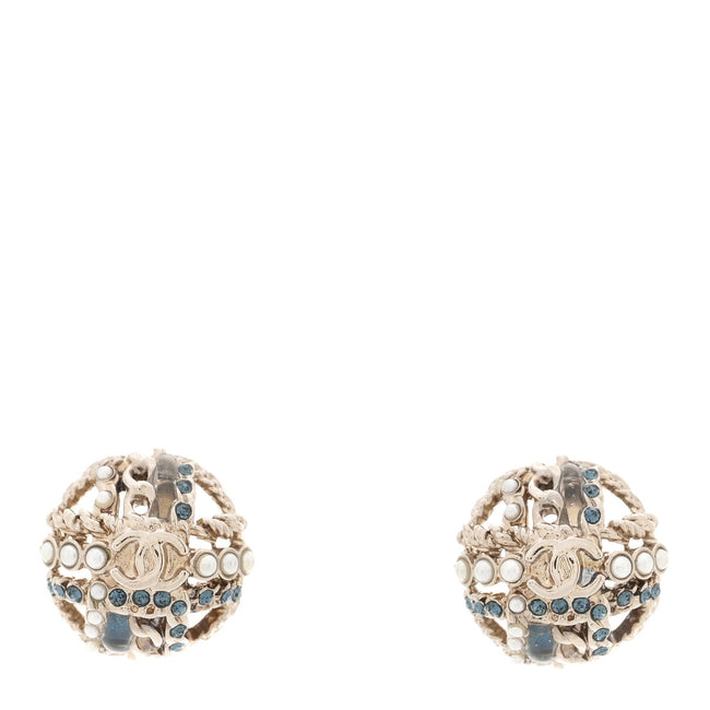 Crystal Pearl CC Round Earrings Silver Blue Hover Image