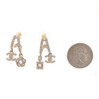 Crystal CC Camellia Perfume Bottle Double Hoop Earrings Gold