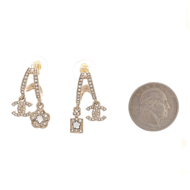 Crystal CC Camellia Perfume Bottle Double Hoop Earrings Gold Main Image