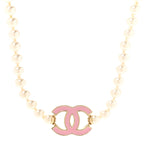Pearl Enamel CC Choker Necklace Gold White Pink