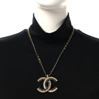 Metal Pearl Crystal Lambskin CC Chain Necklace Gold Black White