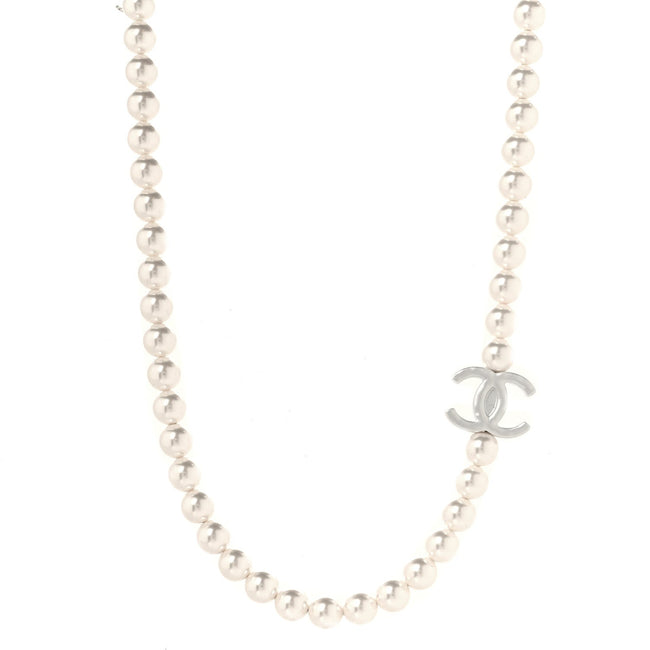 Pearl Resin CC Choker Necklace Pearly White Silver Hover Image