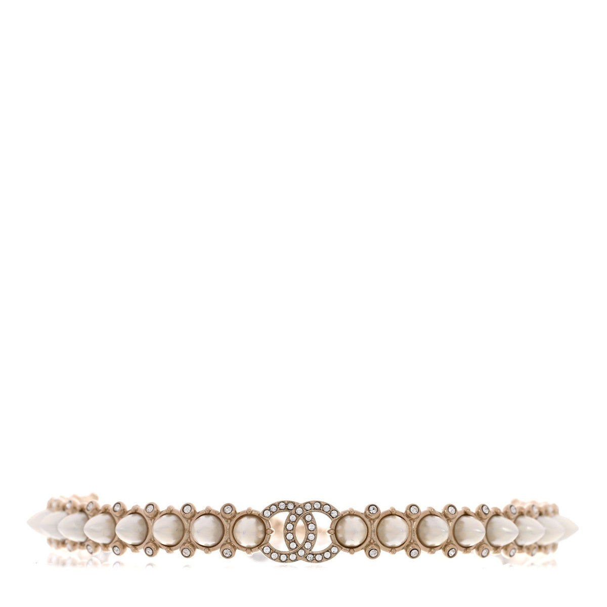 Strass Crystal Studded Pearl CC Choker Necklace Gold Pearly White