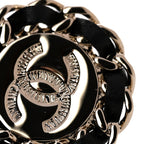 Crystal Lambskin Chain CC Stud Earrings Black Gold