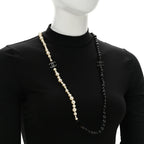 Ruthenium Pearl Beaded Enamel CC Long Necklace White Black