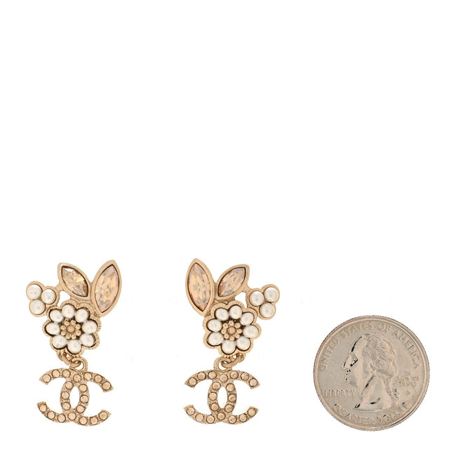 Pearl Crystal Drop CC Earrings Gold White Main Image