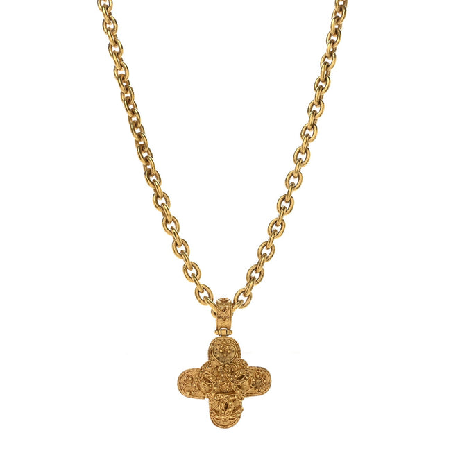 Metal CC Cross Long Pendant Necklace Gold Hover Image