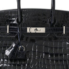 Shiny Porosus Crocodile Birkin 30 Bleu Marine