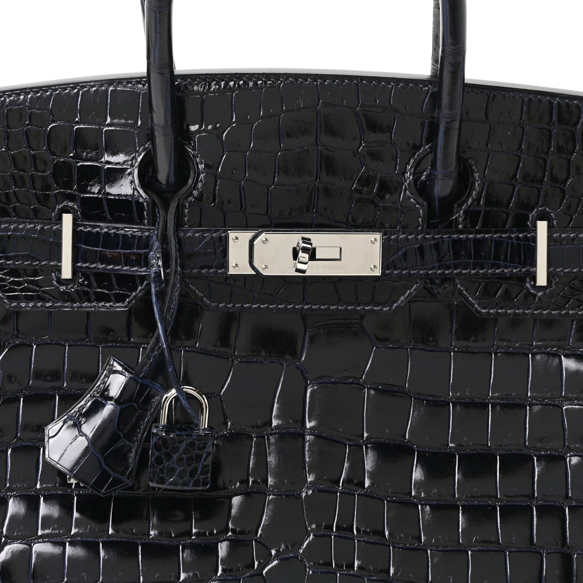 Shiny Porosus Crocodile Birkin 30 Bleu Marine