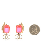 Metal Crystal CC Earrings Gold Pink