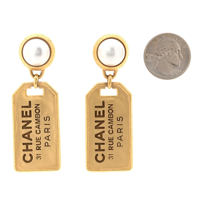 Pearl CC Tags Drop Earrings Gold Main Image