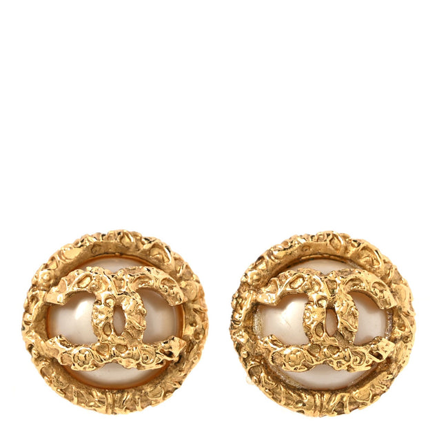 Textured CC Clip On Earrings Gold Hover Image