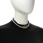 Pearl Crystal Logo Choker Gold Pearly White