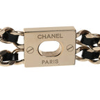 Metal Lambskin CC Lariat Necklace Black Gold