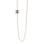 Pearl Crystal Lambskin CC Long Necklace Gold Black