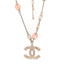 Beaded Pearl Crystal CC Long Necklace Gold Coral