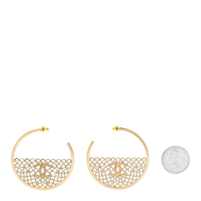 Metal Strass Crystal CC Hoop Earrings Light Gold Main Image