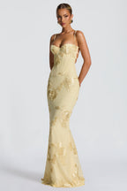 Cream 3D Floral Fishtail Gown