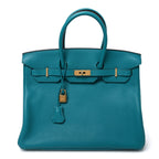 Taurillon Clemence Birkin 35 Bleu Paon
