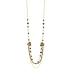 Crystal Beaded CC Heart Long Necklace Gold Black